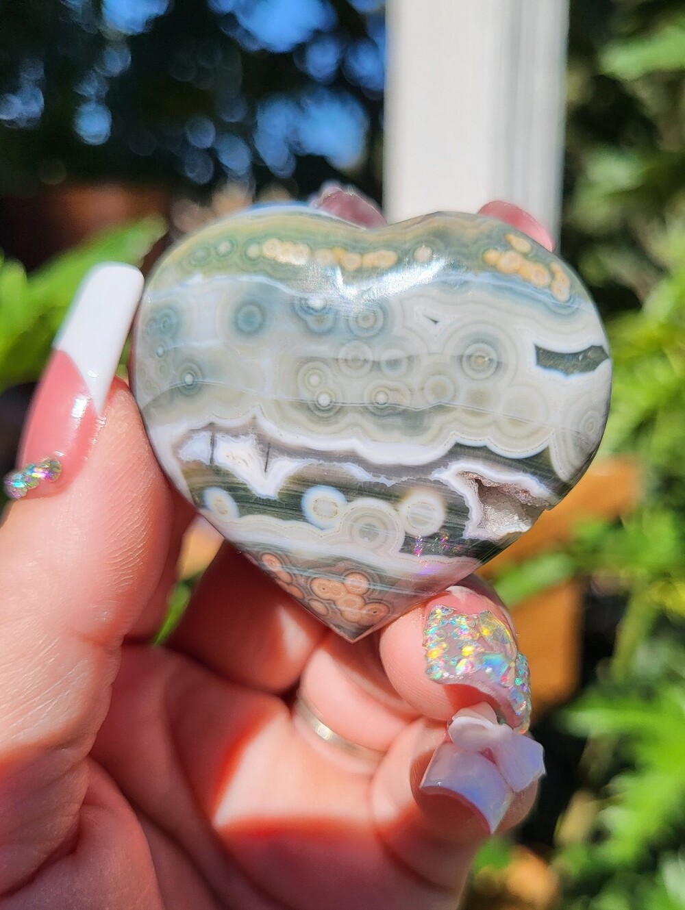 Pink & Blue Ocean Jasper Heart Stone